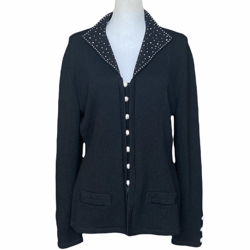 Neiman Marcus Santana knit black blazer with rhinestone buttons size L